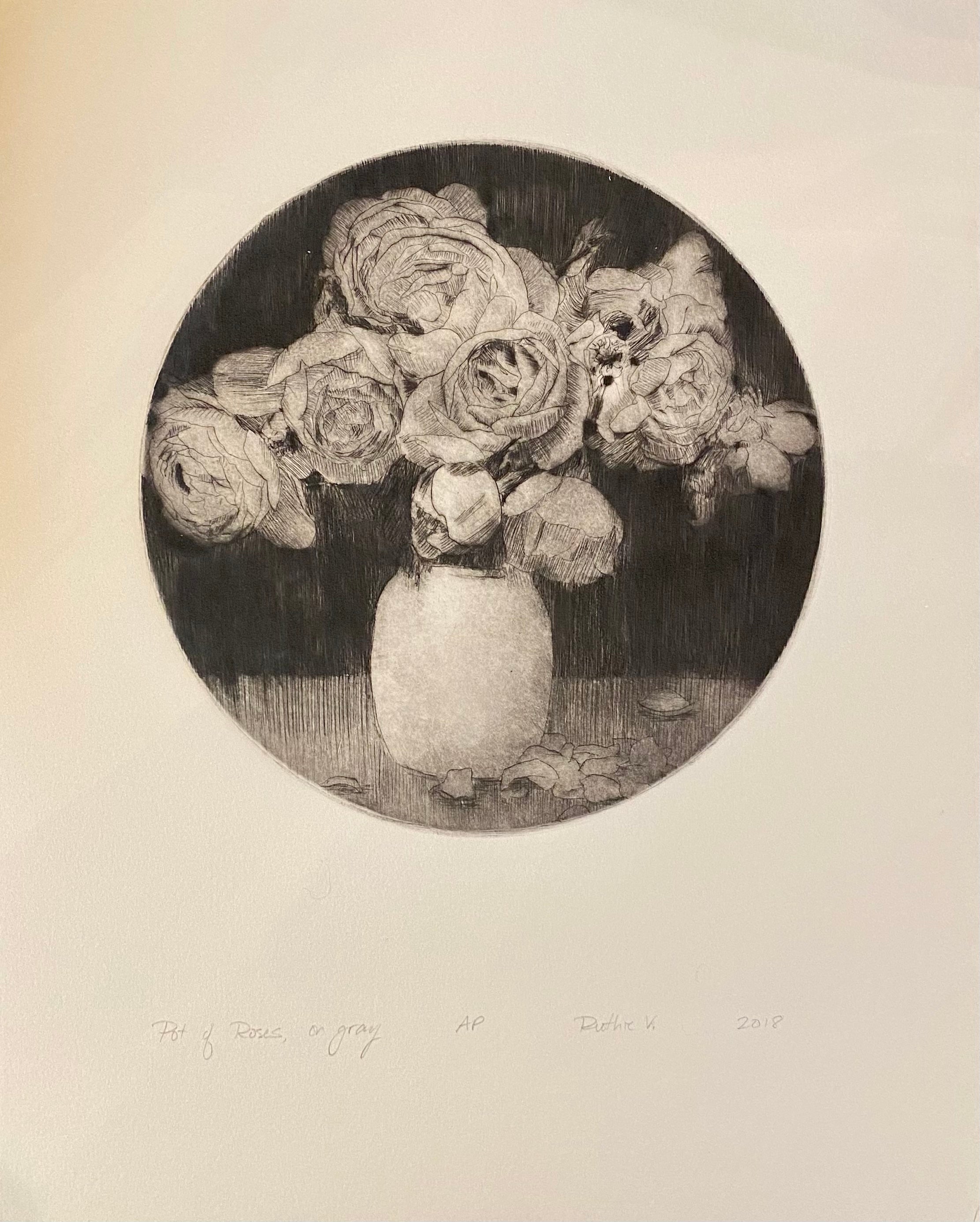 Ruthie V. • Pot of Roses, On Gray (AP)