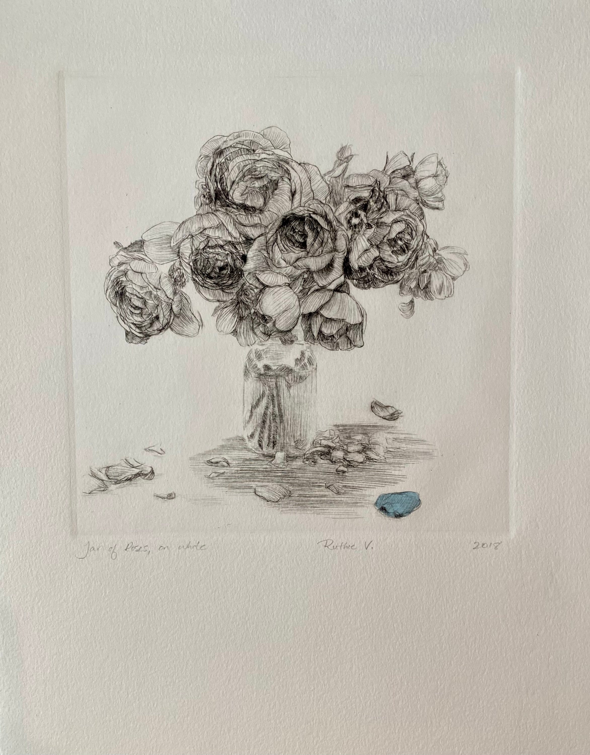 Ruthie V. • Jar of Roses, On White (Blue Petal)